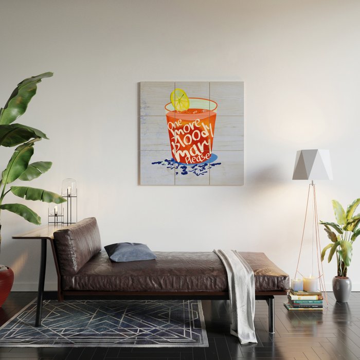 One More Bloody Mary Please, Cocktails Typography Happy Hour Alcohol, Weekend Drinks Beverages Summer Eclectic Lemon Painting Wood Wall Art Gallery Image 2