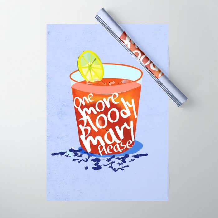 One More Bloody Mary Please, Cocktails Typography Happy Hour Alcohol, Weekend Drinks Beverages Summer Eclectic Lemon Painting Wrapping Paper Gallery Image 1