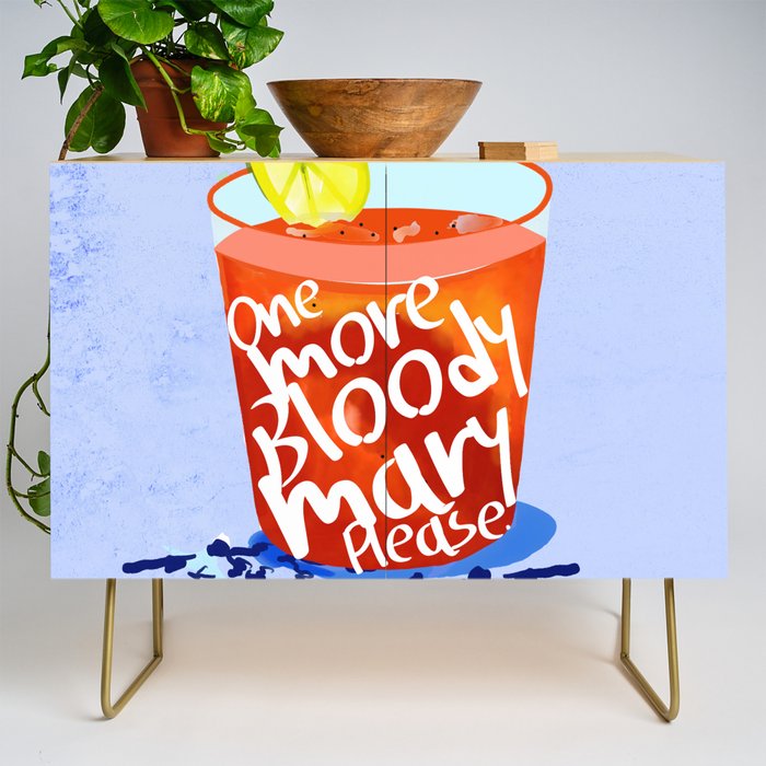 One More Bloody Mary Please, Cocktails Typography Happy Hour Alcohol, Weekend Drinks Beverages Summer Eclectic Lemon Painting Credenza Gallery Image 1