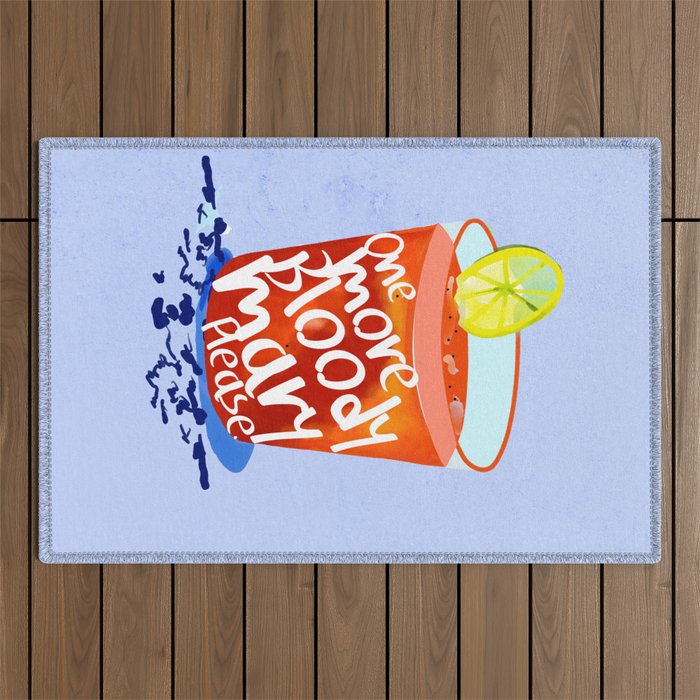One More Bloody Mary Please, Cocktails Typography Happy Hour Alcohol, Weekend Drinks Beverages Summer Eclectic Lemon Painting Outdoor Rug Gallery Image 1