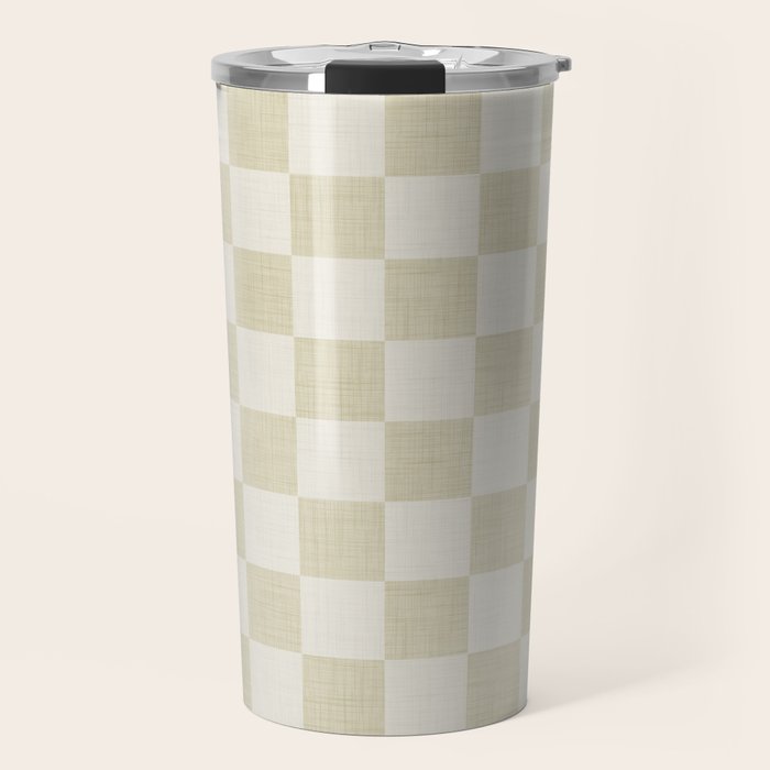 Linen Check Pattern - Mocha Brown Travel Mug Gallery Image 1