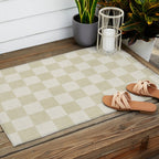 Linen Check Pattern - Mocha Brown Outdoor Rug Gallery Image 2