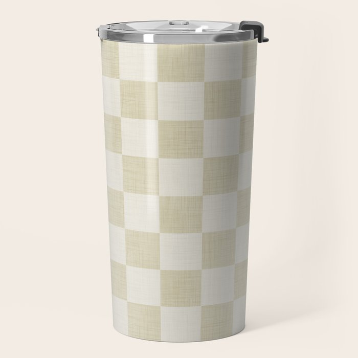 Linen Check Pattern - Mocha Brown Travel Mug Gallery Image 2
