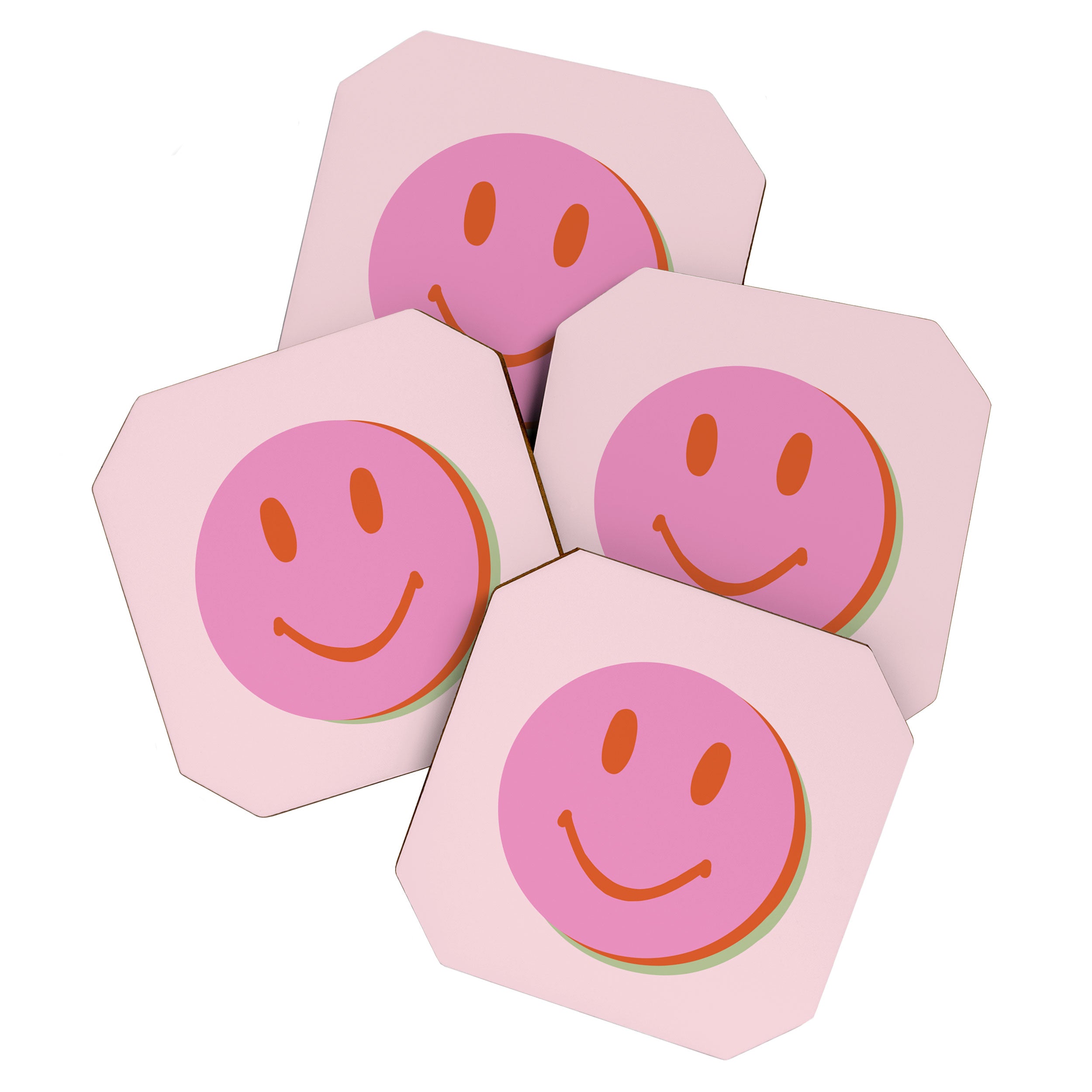70s retro pink smiles pattern  Coaster Gallery Image 1