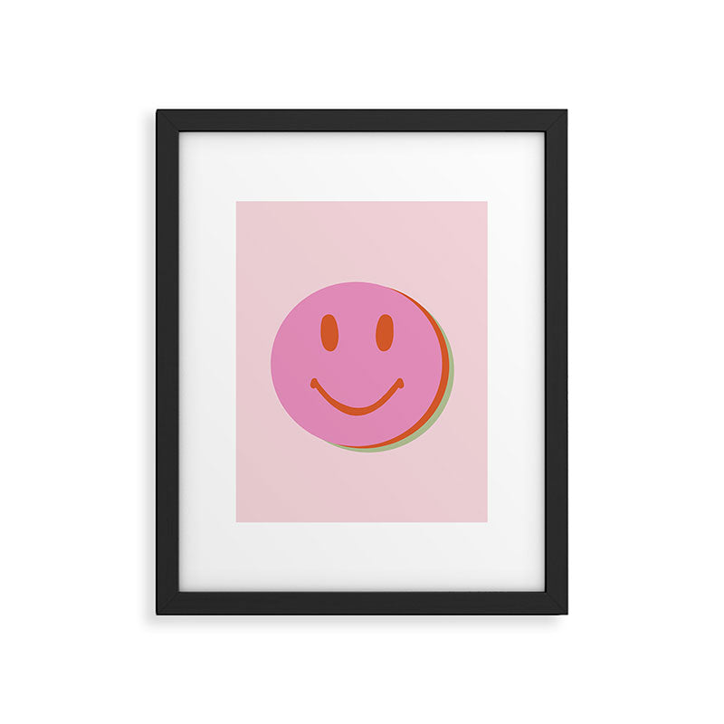 70s retro pink smiles pattern  Framed Art Print Gallery Image 6