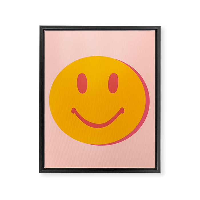 70s retro yellow smile face illustration  Framed Canvas Print Gallery Image 1