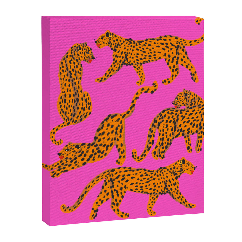 Abstract leopard with red lips illustration in fuchsia background  Canvas Print Gallery Image 8