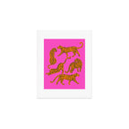 Abstract leopard with red lips illustration in fuchsia background  Art Print Gallery Image 1