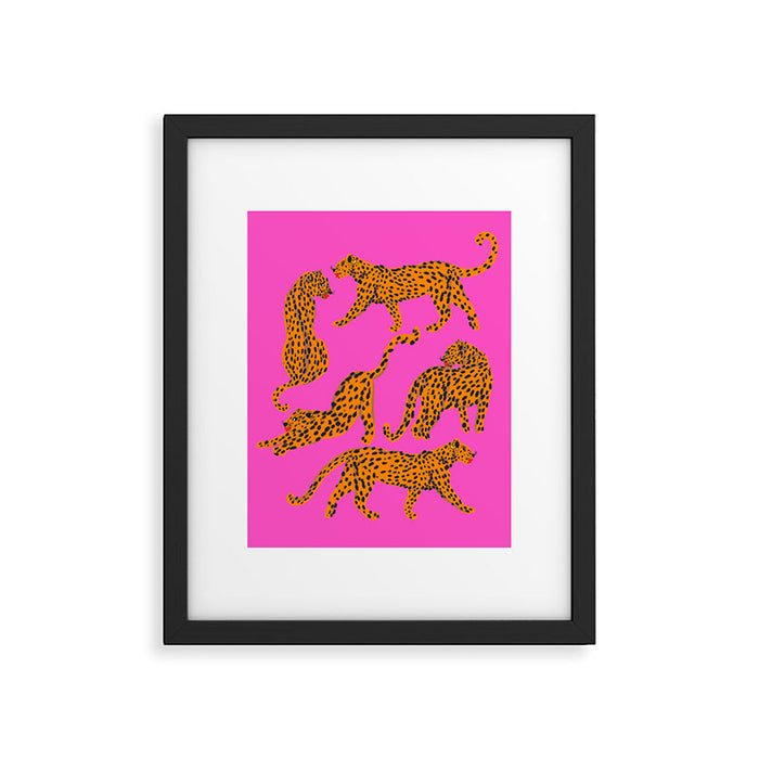 Abstract leopard with red lips illustration in fuchsia background  Framed Art Print Gallery Image 1