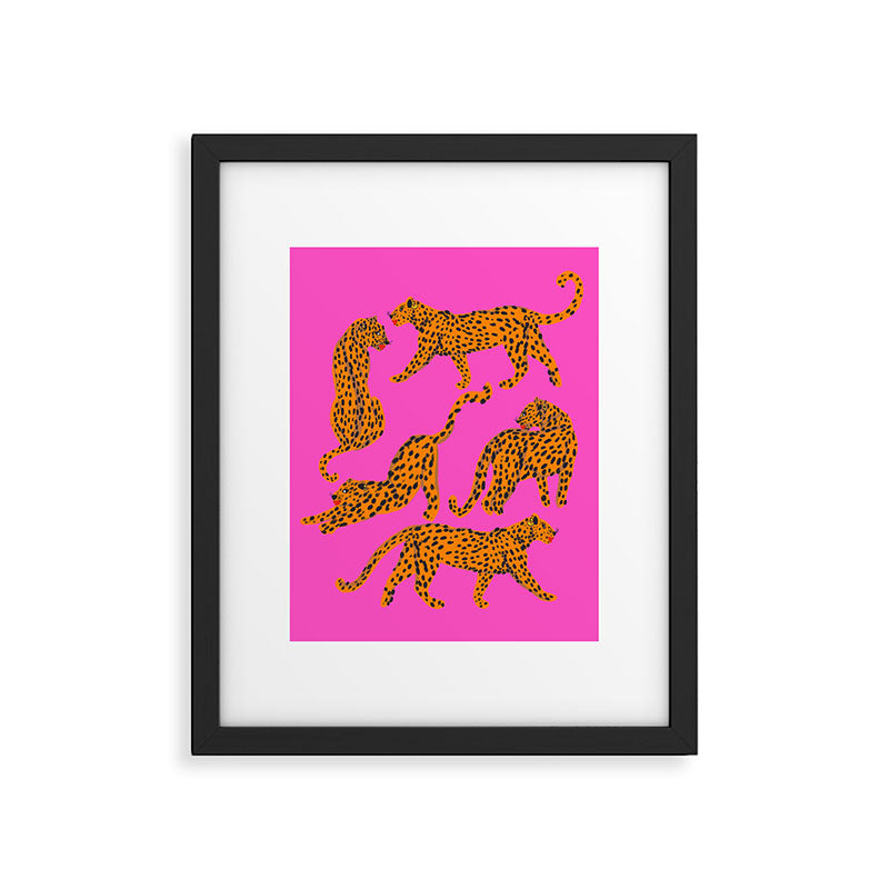 Abstract leopard with red lips illustration in fuchsia background  Framed Art Print Gallery Image 4