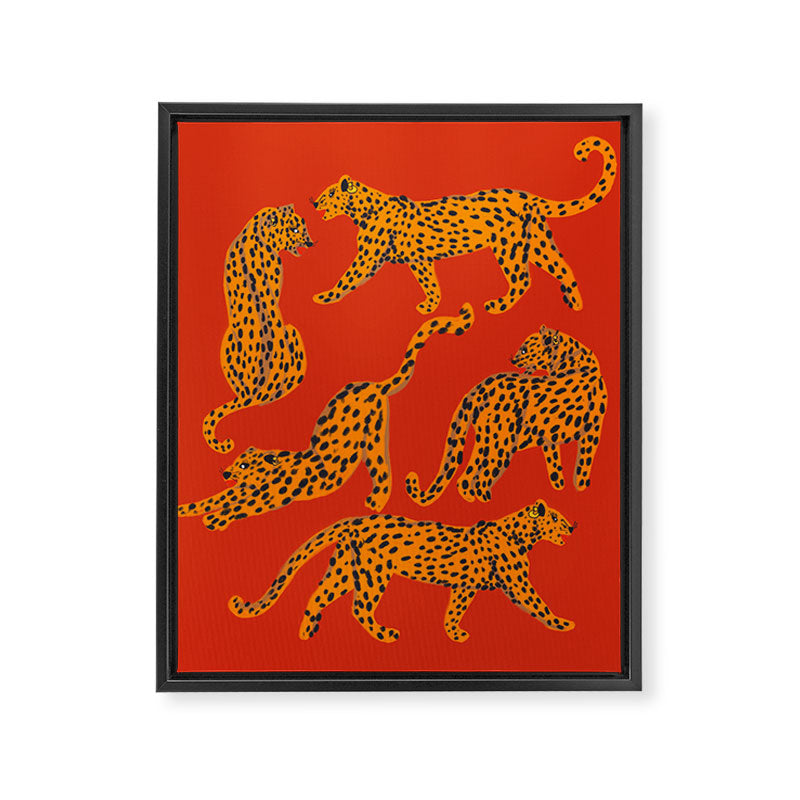 Abstract modern cats with red lips and earnings  Framed Canvas Print Gallery Image 8