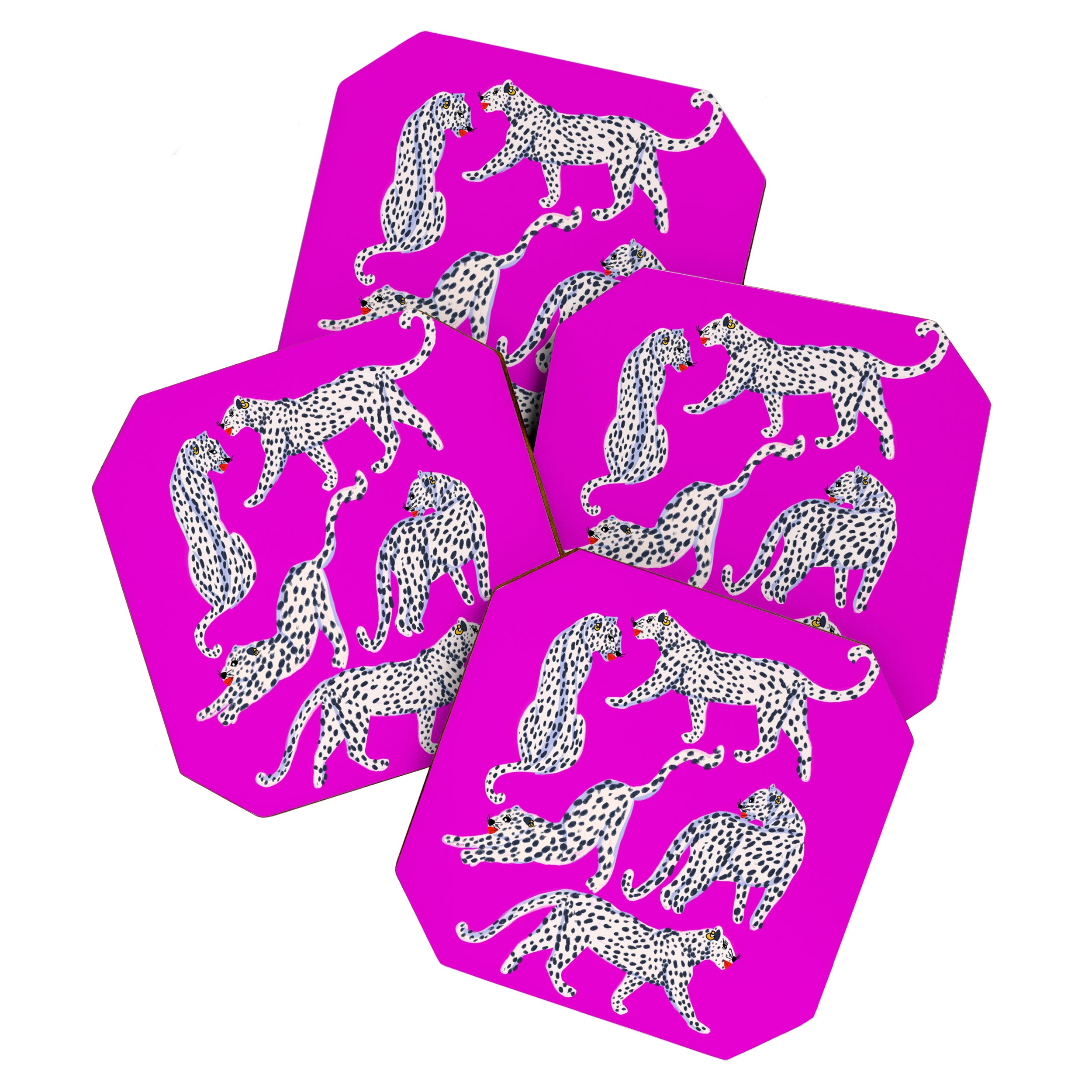 Abstract white leopards with red lips Coaster Gallery Image 1