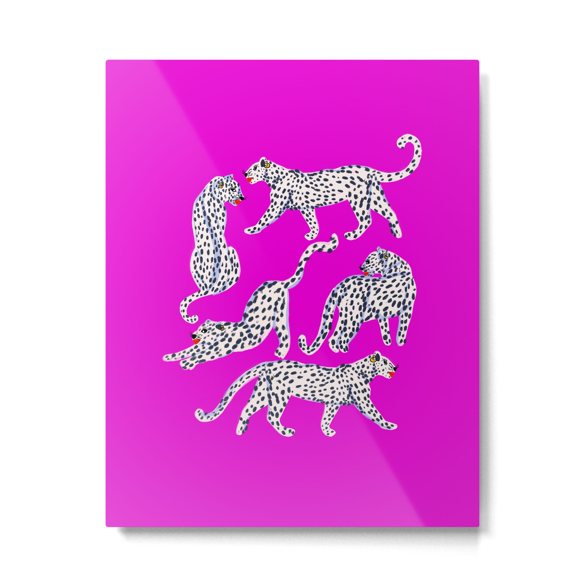 Abstract white leopards with red lips Metal Print Gallery Image 6