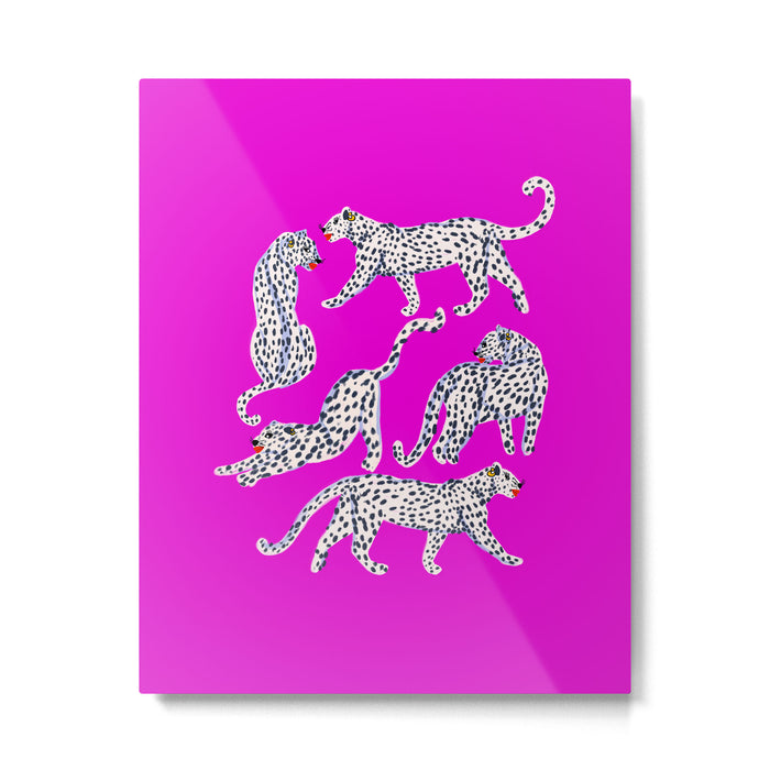 Abstract white leopards with red lips Metal Print Gallery Image 1