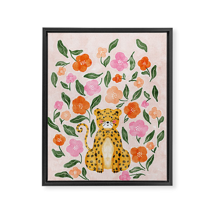 Adorable Floral Cheetah: Charming Watercolor Illustration Framed Canvas Print Gallery Image 1