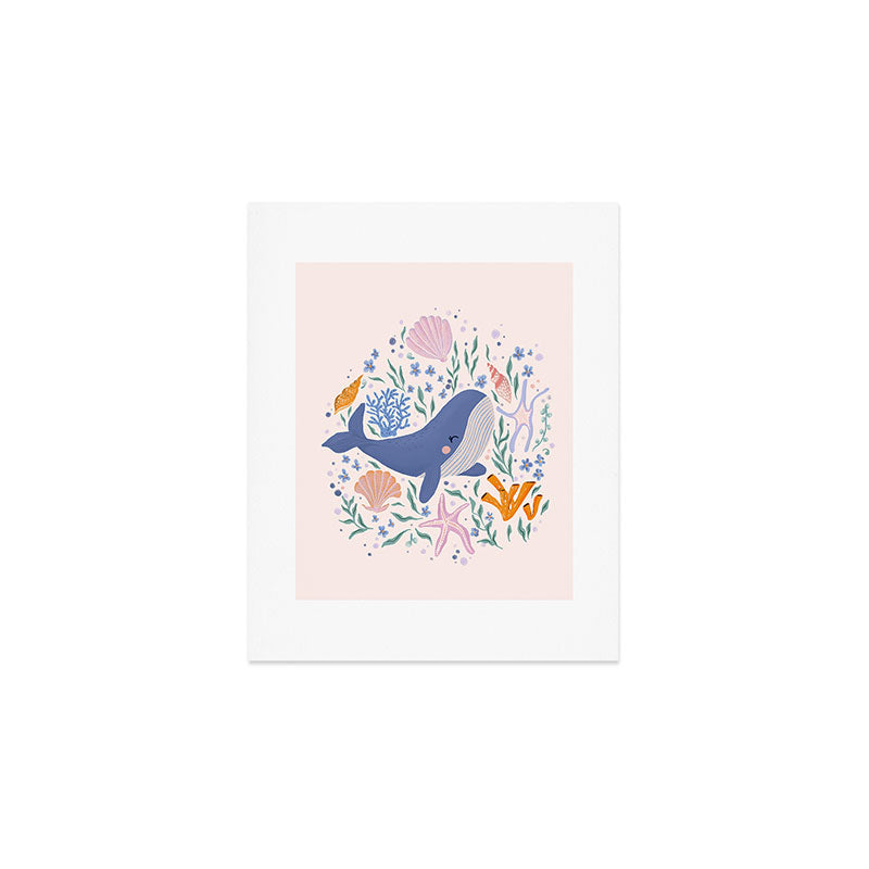 Adorable Whale and Sea Life illustration Art Print Gallery Image 1