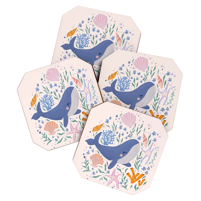 Adorable Whale and Sea Life illustration Coaster Gallery Image 1