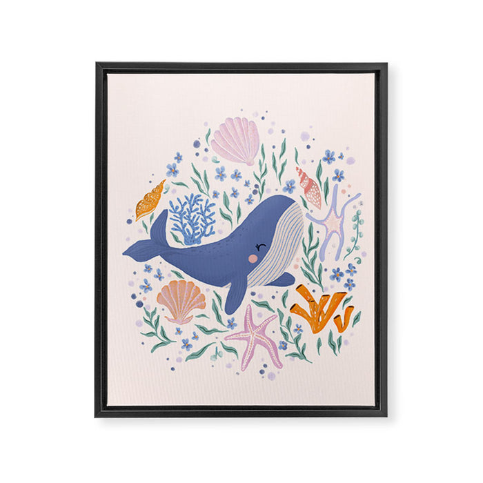Adorable Whale and Sea Life illustration Framed Canvas Print Gallery Image 1