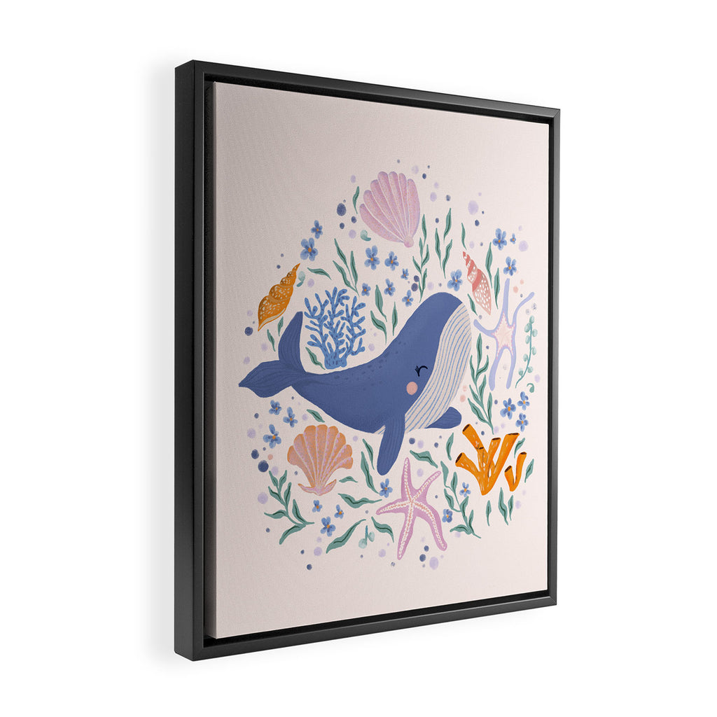 Adorable Whale and Sea Life illustration Framed Canvas Print Gallery Image 2