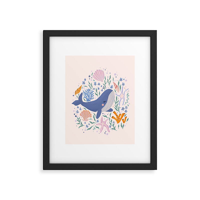 Adorable Whale and Sea Life illustration Framed Art Print Gallery Image 5