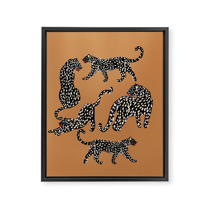 Black cheetah in sundial brown background  Framed Canvas Print Gallery Image 1