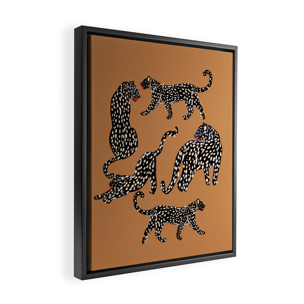 Black cheetah in sundial brown background  Framed Canvas Print Gallery Image 2