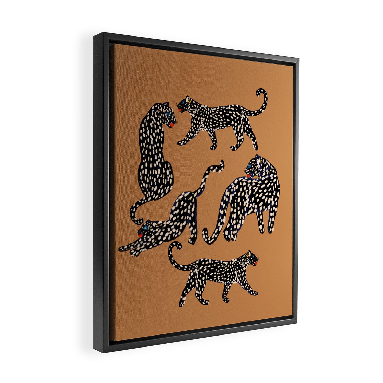 Black cheetah in sundial brown background  Framed Canvas Print Gallery Image 2