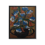 Blue Bell Flowers in Black Basket Whimsical Floral Still Life Folk Art Botanical Painting Framed Canvas Print Gallery Image 6