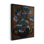 Blue Bell Flowers in Black Basket Whimsical Floral Still Life Folk Art Botanical Painting Framed Canvas Print Gallery Image 2
