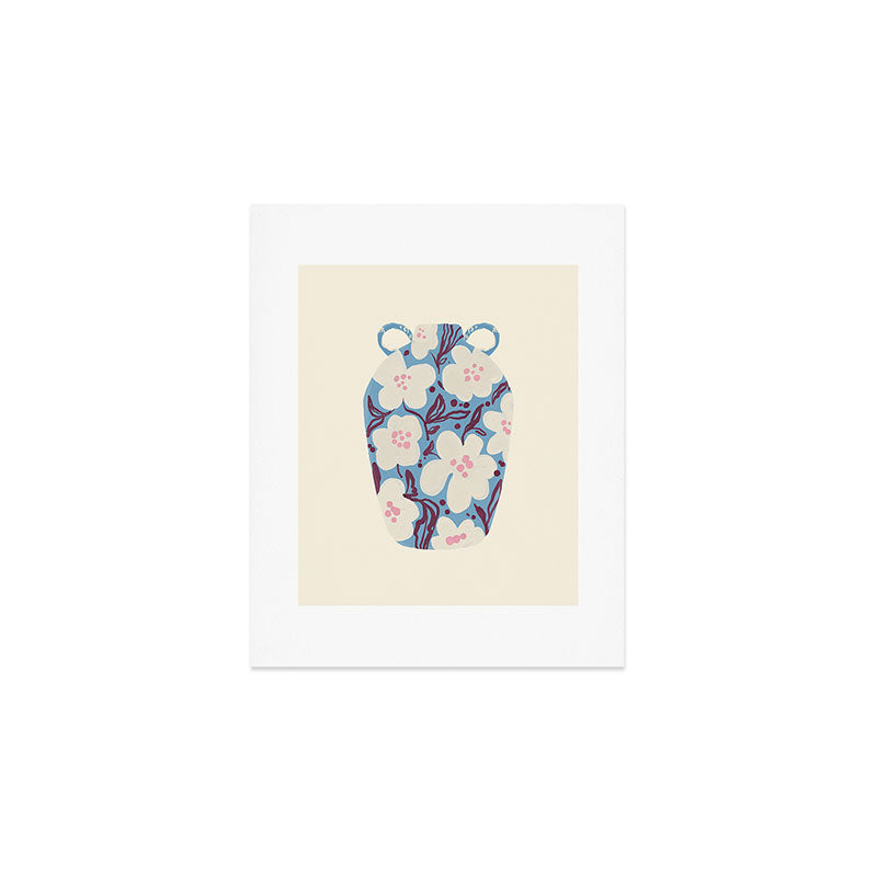 Blue Floral Folk Vase Art Print Gallery Image 1