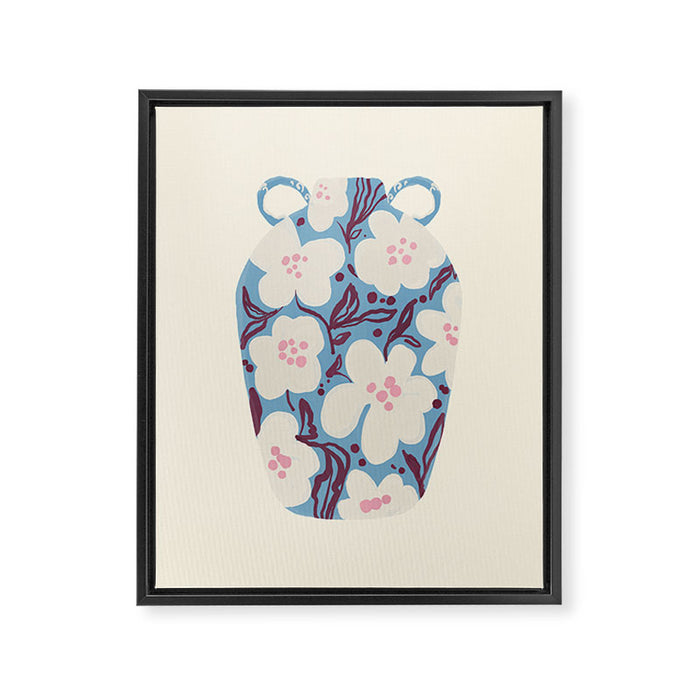 Blue Floral Folk Vase Framed Canvas Print Gallery Image 1