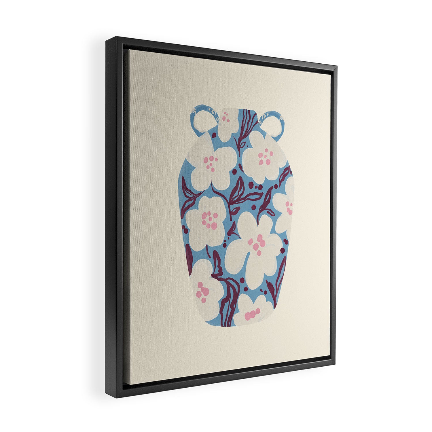 Blue Floral Folk Vase Framed Canvas Print Gallery Image 2