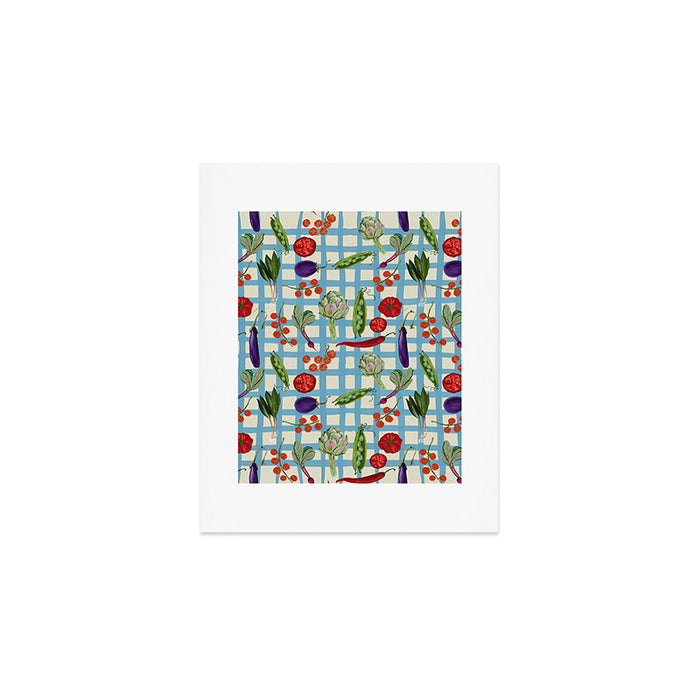 Blue Gingham Farmers Market Pattern Art Print Gallery Image 1