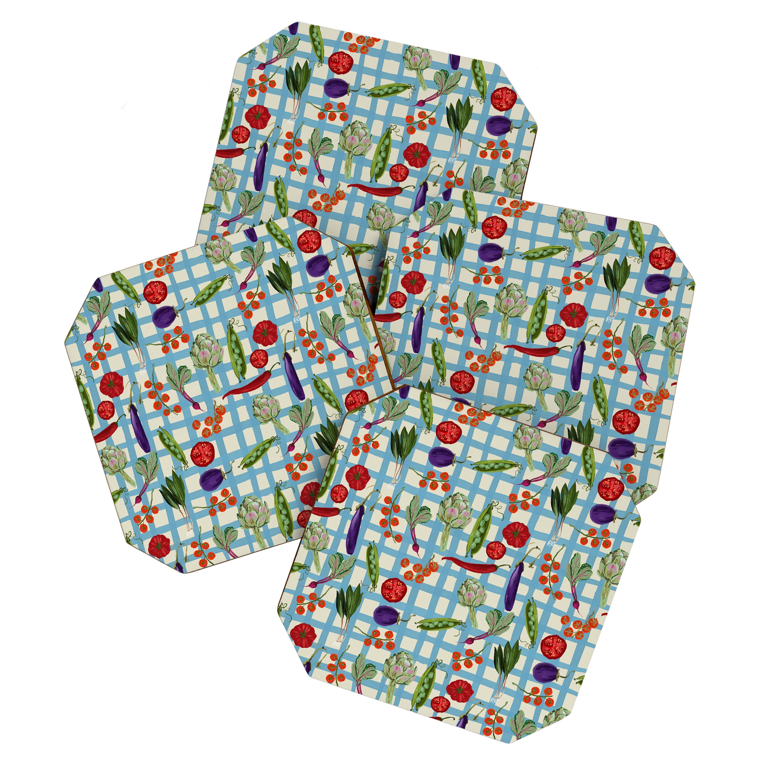 Blue Gingham Farmers Market Pattern Coaster Gallery Image 1
