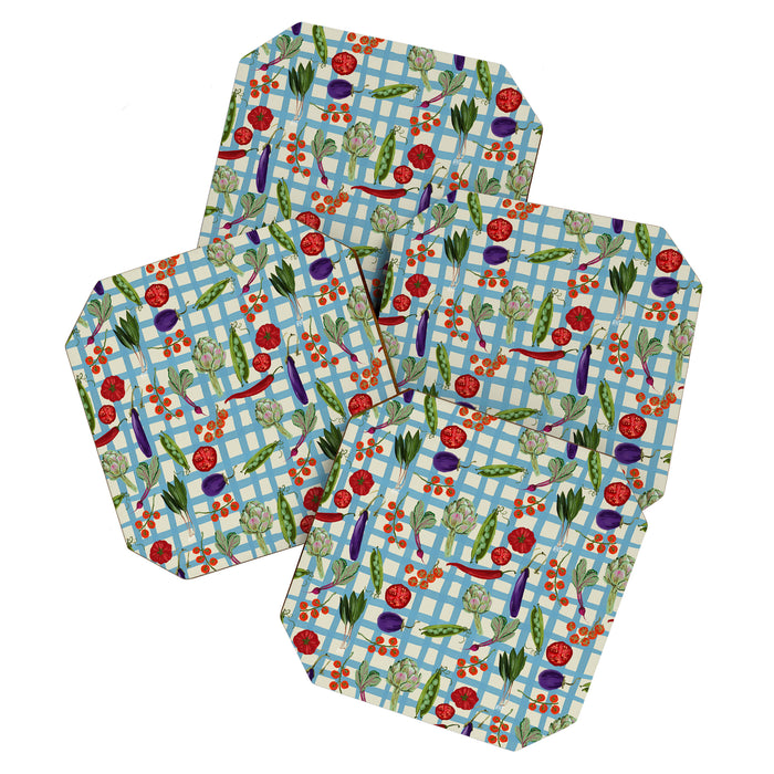 Blue Gingham Farmers Market Pattern Coaster Gallery Image 1