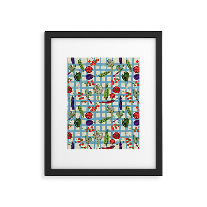 Blue Gingham Farmers Market Pattern Framed Art Print Gallery Image 1