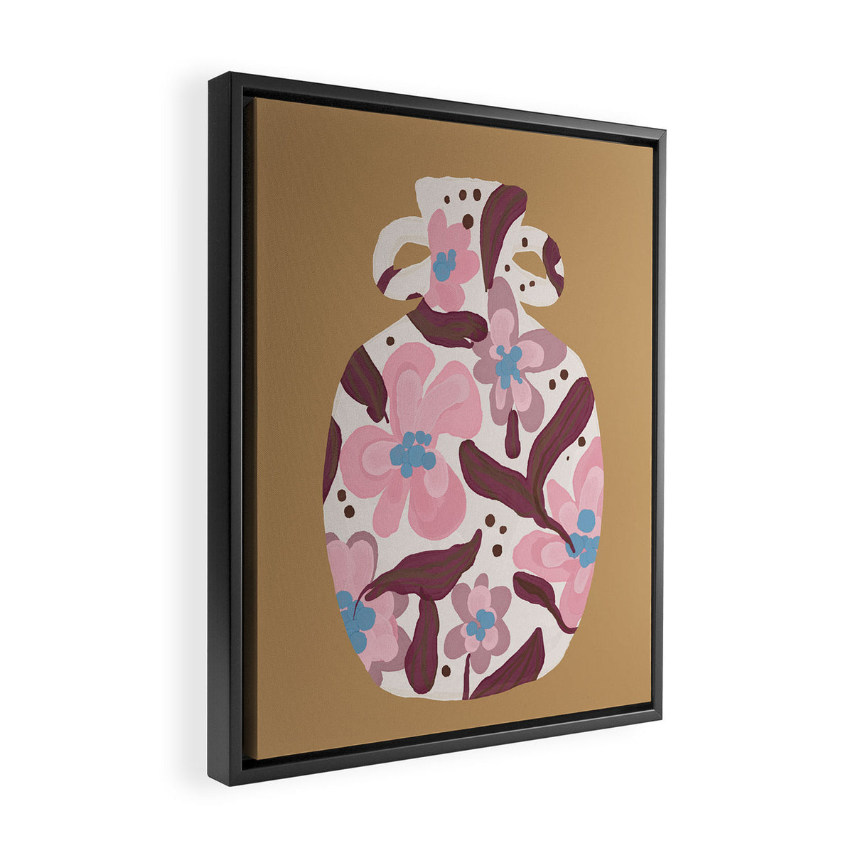 Blush Folk Floral Vase Framed Canvas Print Gallery Image 2