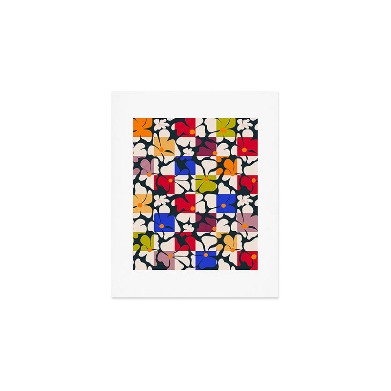Bold Floral Geometric Art Print - Modern Retro Design in Vibrant Multicolor Art Print Gallery Image 1