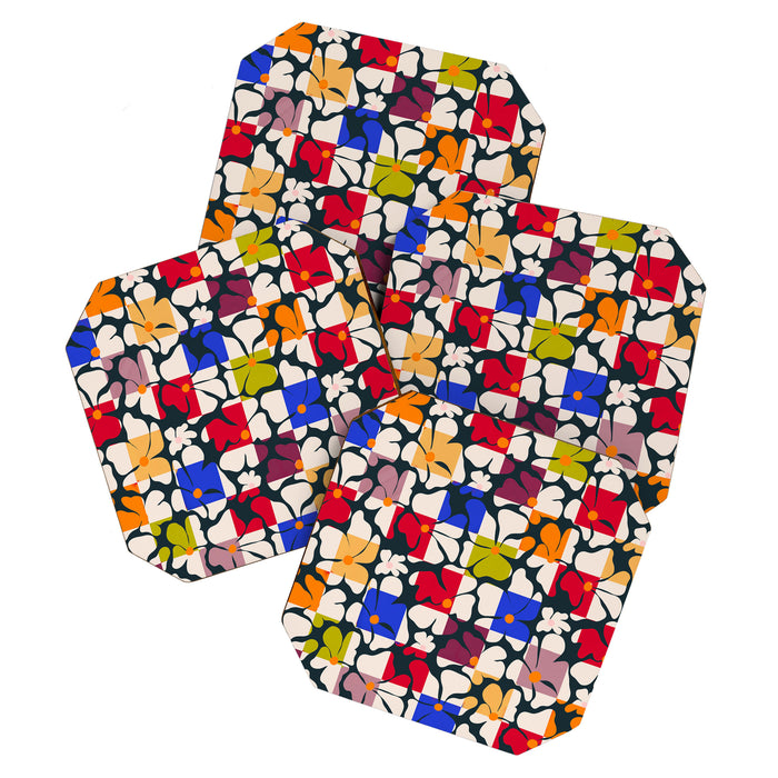Bold Floral Geometric Art Print - Modern Retro Design in Vibrant Multicolor Coaster Gallery Image 1