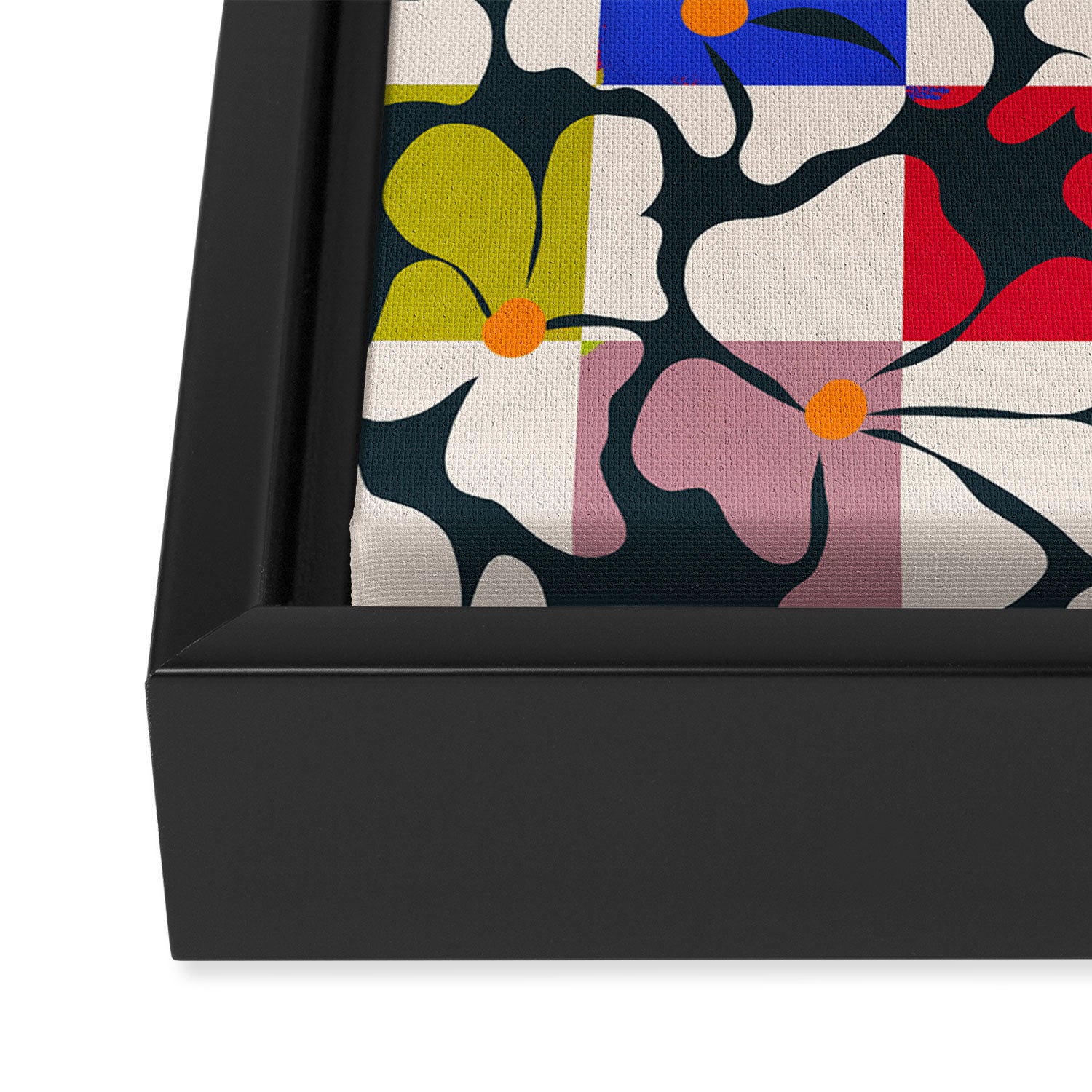 Bold Floral Geometric Art Print - Modern Retro Design in Vibrant Multicolor Framed Canvas Print Gallery Image 3