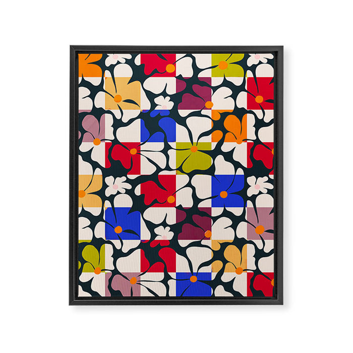 Bold Floral Geometric Art Print - Modern Retro Design in Vibrant Multicolor Framed Canvas Print Gallery Image 1