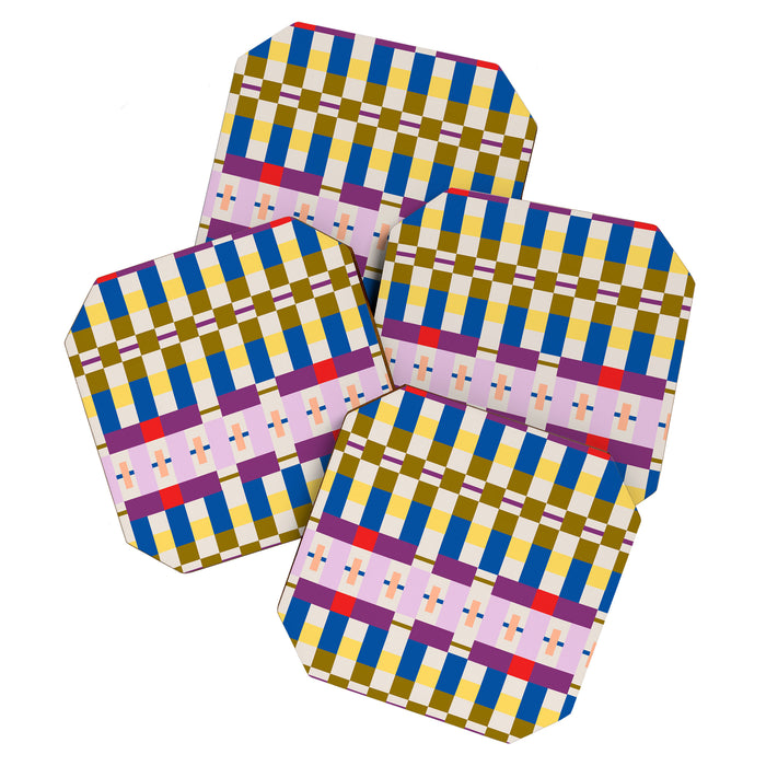 Bold Geometric Pattern Bauhaus Inspired Abstract Block Design  Retro Modern Decor Coaster Gallery Image 1