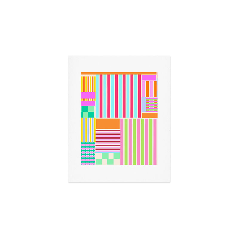 Bold Geometric Stripes and Blocks Pattern in Vibrant Colors Art Print Gallery Image 1