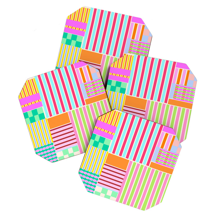 Bold Geometric Stripes and Blocks Pattern in Vibrant Colors Coaster Gallery Image 1