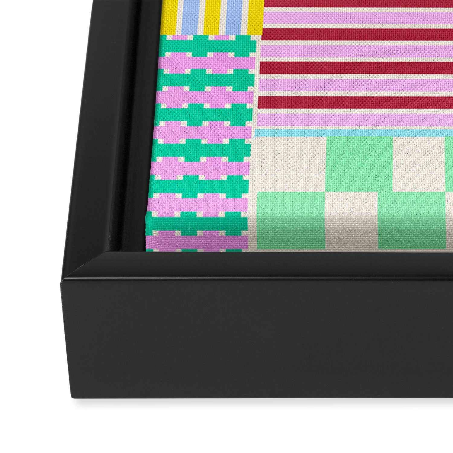 Bold Geometric Stripes and Blocks Pattern in Vibrant Colors Framed Canvas Print Gallery Image 3