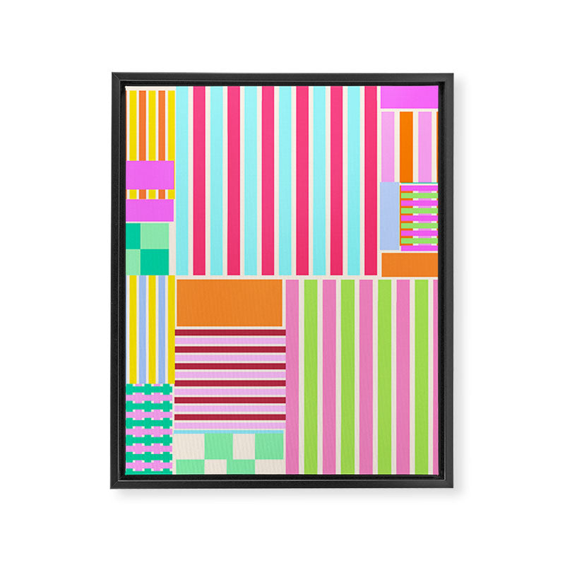 Bold Geometric Stripes and Blocks Pattern in Vibrant Colors Framed Canvas Print Gallery Image 8