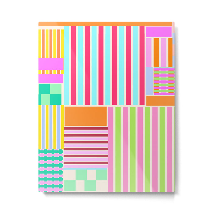Bold Geometric Stripes and Blocks Pattern in Vibrant Colors Metal Print Gallery Image 1