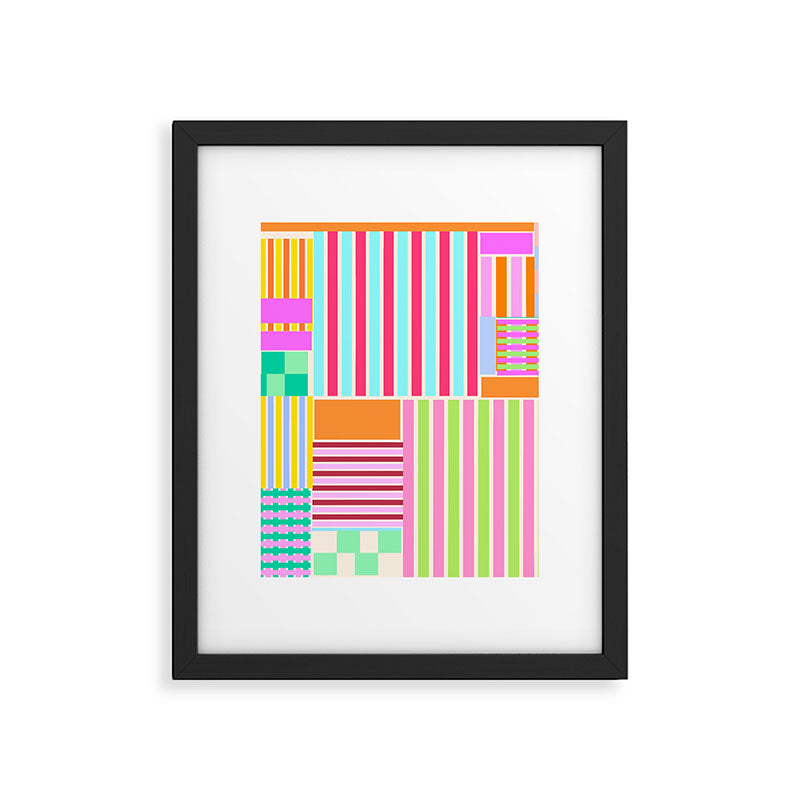 Bold Geometric Stripes and Blocks Pattern in Vibrant Colors Framed Art Print Gallery Image 6