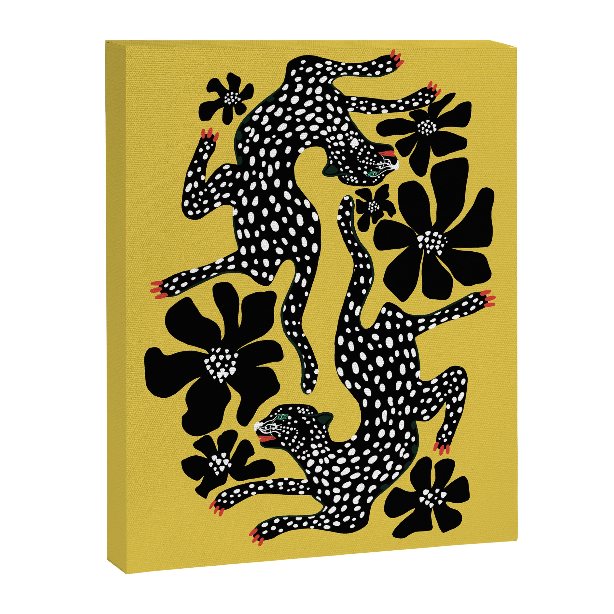 Bold Leopard Art Print on Pink with Floral Accents - Modern Animal Wall Art Canvas Print Gallery Image 8