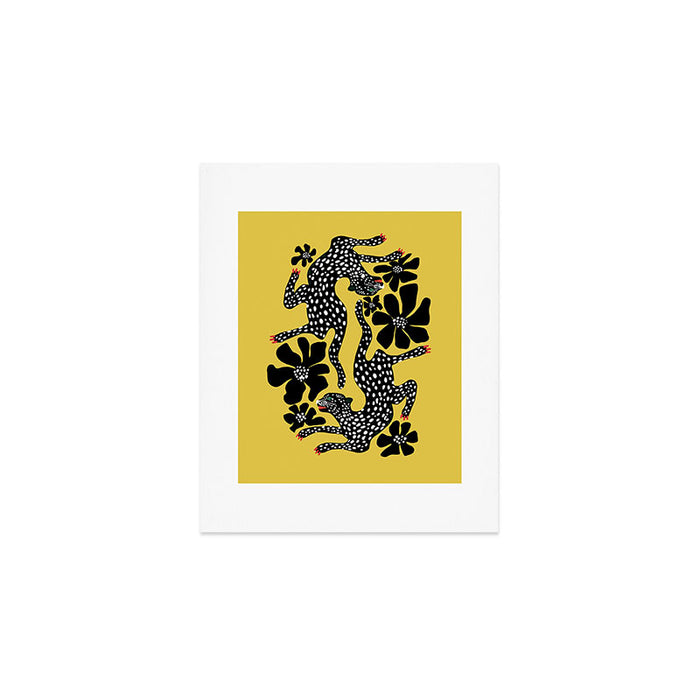 Bold Leopard Art Print on Pink with Floral Accents - Modern Animal Wall Art Art Print Gallery Image 1
